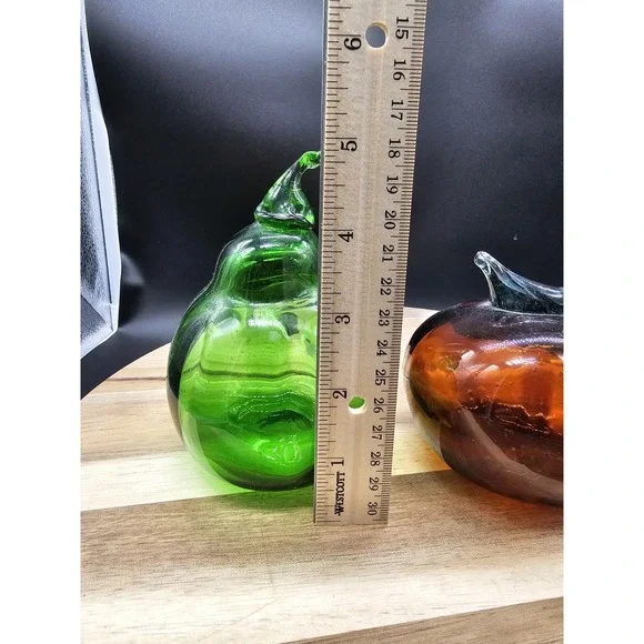 Set Of 2 Vintage Hand Blown‎ Glass Fruits Apple Pear - Picture 2 of 9